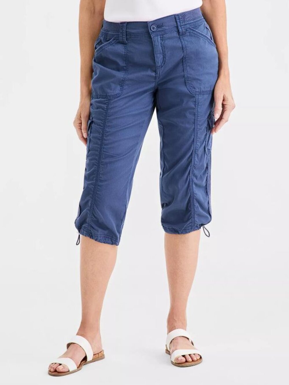 STYLE & CO. Women's Mid-Rise Cargo Capri Pants Size 16 in New Uniform Blue